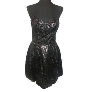 Betsey Johnson Little Black Dress - Black Cheetah Print Sheen, Strapless, Size 8
